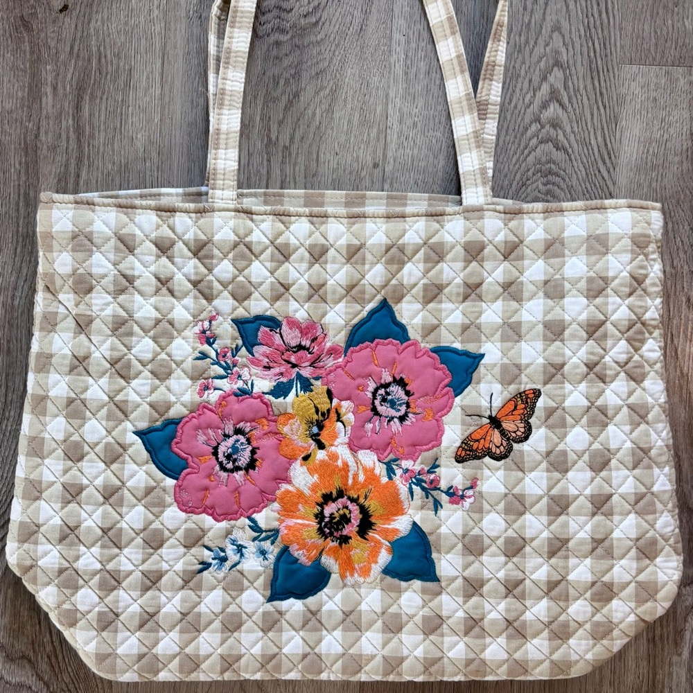 Vera Bradley Quilted Tote with Floral Embroidery - Peach Blossom Picnic